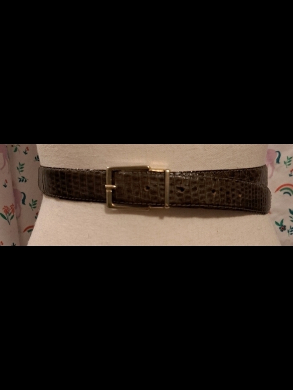 Vintage Sera Olive Mocha Exotic Lizard Neutral Boho Casual Quiet Lux Belt 41in